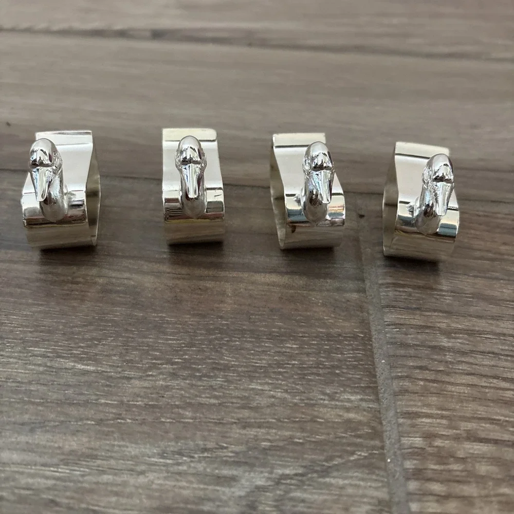Set of 4 Silverplated‎ Duck Napkin Rings Made In Japan